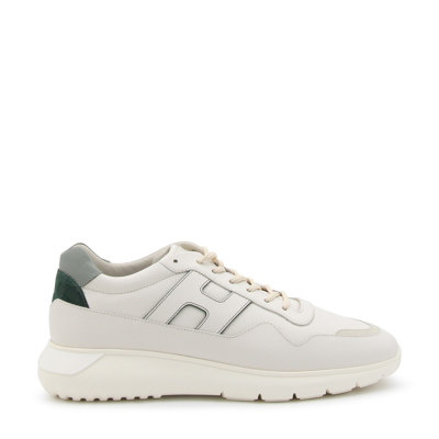 Shop Hogan White Leather And Canvas Interactive Sneakers