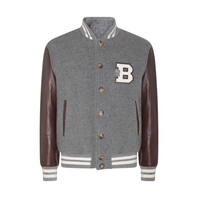 Shop Brunello Cucinelli Brown And Burgundy Virgin Wool And Leather Varsity Down Jacket