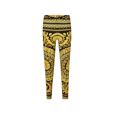 Shop Versace Black And Yellow Barocco Leggins In Black/gold
