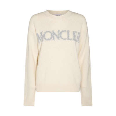 Shop Moncler Ivory Wool Logo Sweater In White