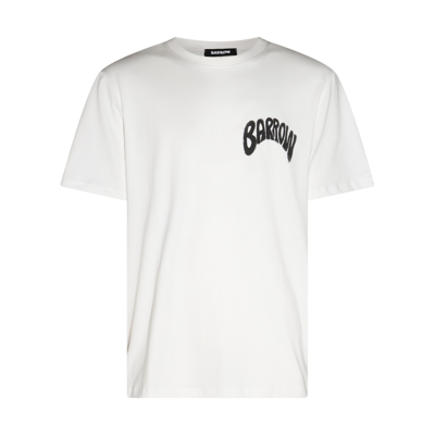 Shop Barrow Off White Cotton Logo T-shirt In Offwhite