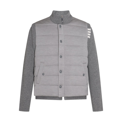 Shop Thom Browne Grey And White Wool Blend Down Jacket In Lt Grey