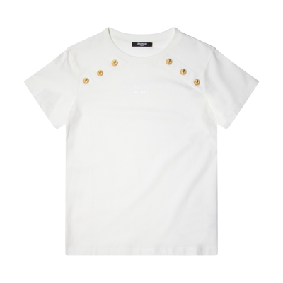 Shop Balmain Ivory Cotton T-shirt