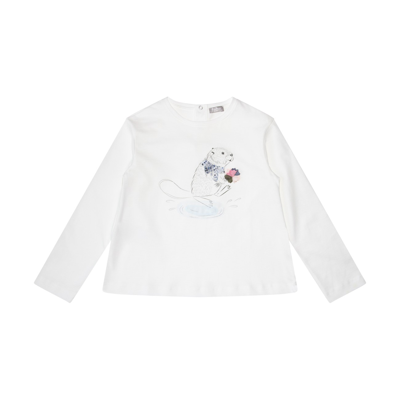 Shop Il Gufo White Milk And Turquoise Cotton T-shirt In Latte/turchese