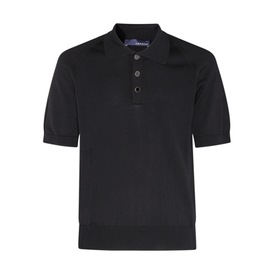 Shop Lardini Black Cotton Polo Shirt