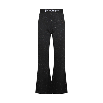 Shop Palm Angels Black And White Viscose Blend Trousers In Nero
