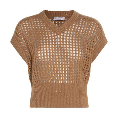 Shop Brunello Cucinelli Camel Wool And Cashmere Blend Sweater