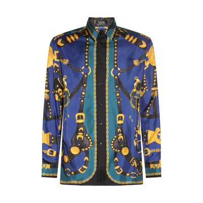 Shop Versace Multicolour Silk Medusa Harness Shirt