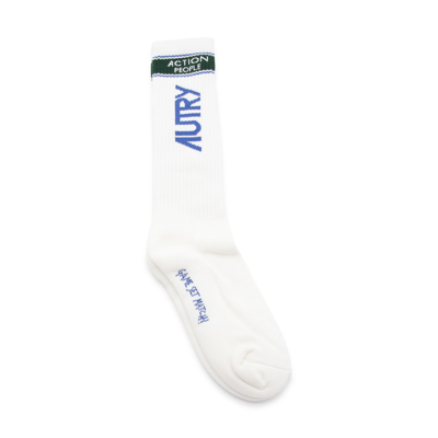 Shop Autry White Blue And Green Cotton Blend Socks