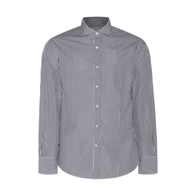 Shop Brunello Cucinelli Grey Cotton Stripe Shirt