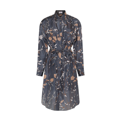 Shop Brunello Cucinelli Multicolour Silk Leaves Print Dress