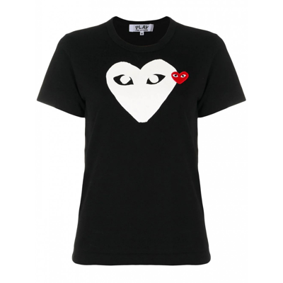 Shop Comme Des Garçons Play Black Cotton T-shirt In Black White