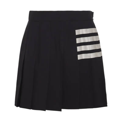 Shop Thom Browne Navy Wool 4-bar Pleated Skirt