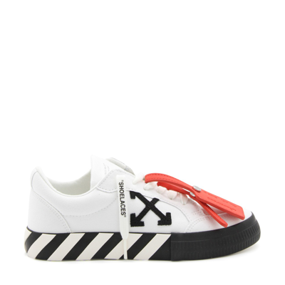 Shop Off-white White And Black Canvas Vulcanized Low Top Sneakers In White White