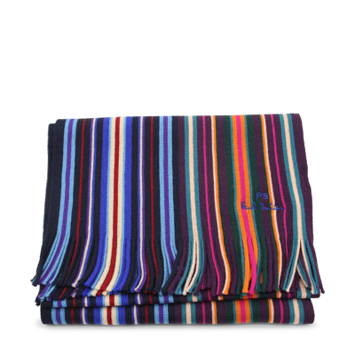 Shop Ps By Paul Smith Blue Mohair Stripe Scarf