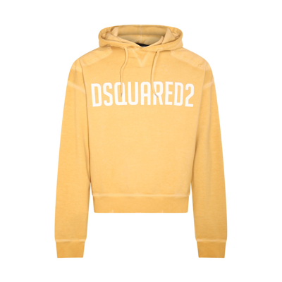 Shop Dsquared2 Yellow And White Cotton Sweatshirt In Ochre