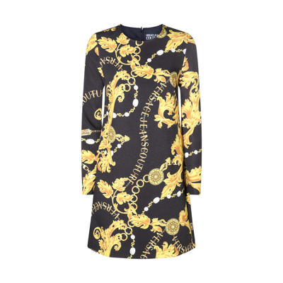 Shop Versace Jeans Couture Black And Gold Cotton Dress In Black/gold