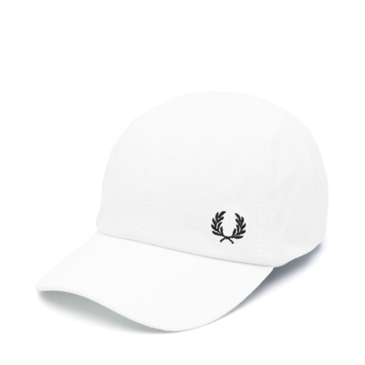 Shop Fred Perry White And Black Cotton Baseball Cap In Snow White