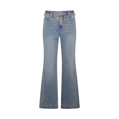 Shop Michael Michael Kors Blue Denim Logo Chain Flared Jeans