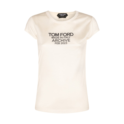 Shop Tom Ford White And Black Silk T-shirt In Chalk/black