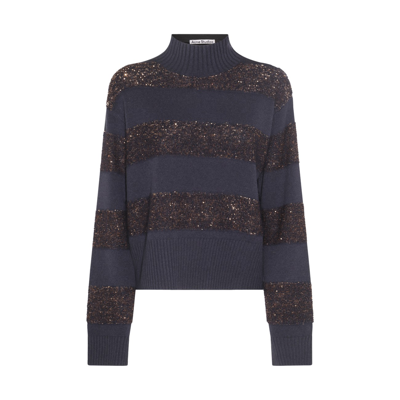 Shop Brunello Cucinelli Deep Ocean Virgin Wool And Cashmere Knitted Sweater