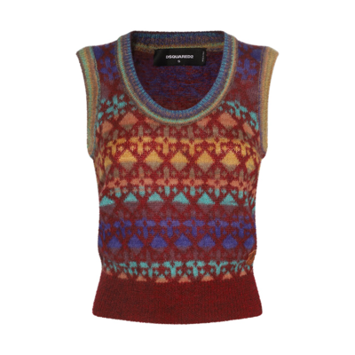 Shop Dsquared2 Multicolour Mohair And Wool Blend Knitted Vest In Multicolor