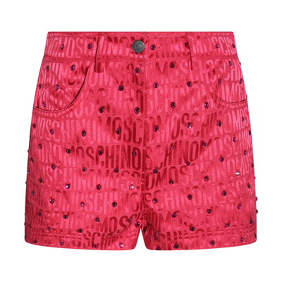 Shop Moschino Fuchsia Cotton Blend Monogram Jacquard Shorts In Fuxia
