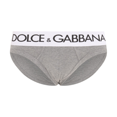 Shop Dolce & Gabbana Grey Cotton Logo Briefs
