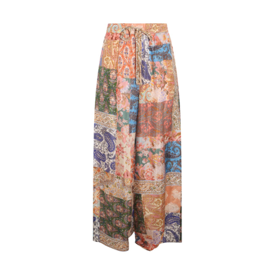 Shop Zimmermann Multicolour Silk Trousers In Patch Paisley