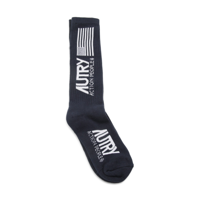 Shop Autry Navy Cotton Iconic Logo Socks