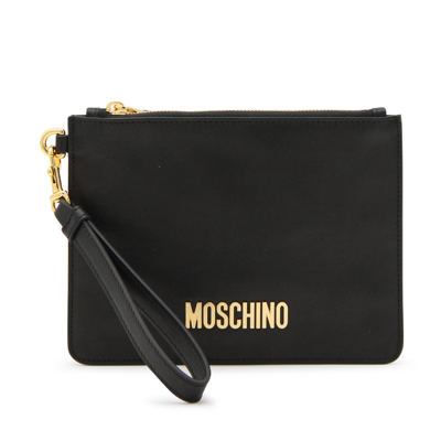 Shop Moschino Black Leather Logo Pouche