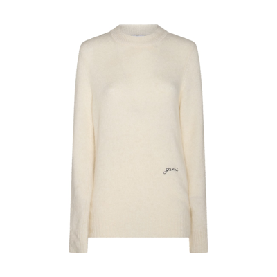 Shop Ganni Egret Wool Blend Sweater