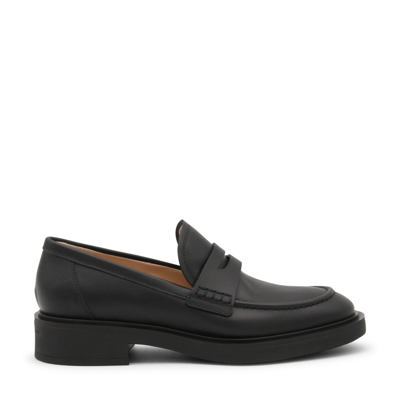 Shop Gianvito Rossi Black Leather Harris Penny Loafers