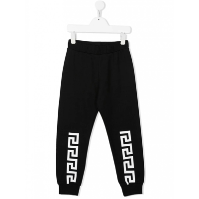 Shop Versace Black Cotton Track Pants In Nero+bianco