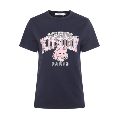 Shop Maison Kitsuné Navy Cotton Campus Fox T-shirt