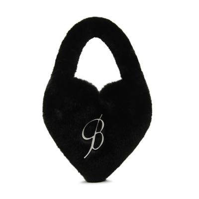 Shop Blumarine Black Faux Fur Heart Shape Tote Bag