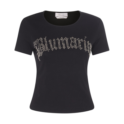 Shop Blumarine Black Cotton Ribbed T-shirt In Nero