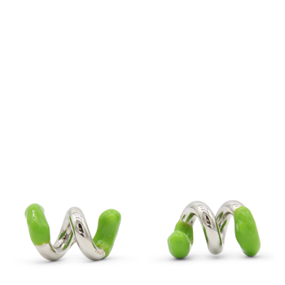 Shop Sunnei Silver And Green Metal Earrings In Silver Fern Green