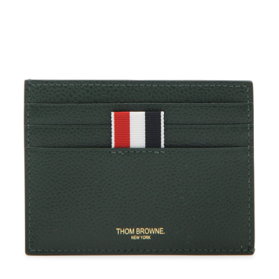 Shop Thom Browne Dark Green Leather Card Holder
