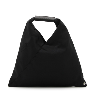 Shop Mm6 Maison Margiela Black Canvas And Leather Japanese Handle Bag