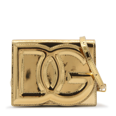 Shop Dolce & Gabbana Gold Metal Leather Dg Logo Small Crossbody Bag