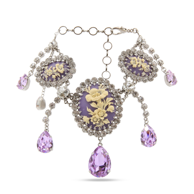 Shop Alessandra Rich Lilac And Crystal Necklace In Crystal/lilac