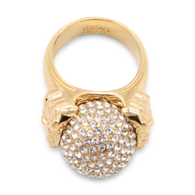 Shop Versace Medusa Crystal Ball Ring In Gold