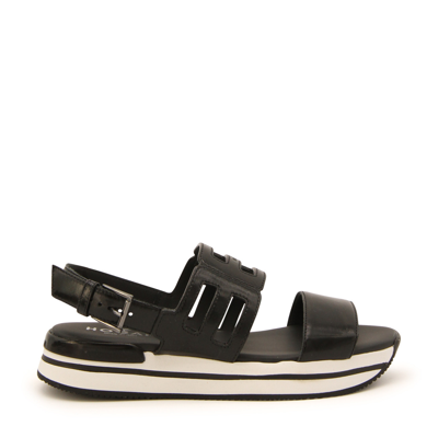 Shop Hogan Black Leather H222 Sandals