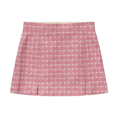 Shop Gucci Pink Cotton Blend Gg Mini Skirt