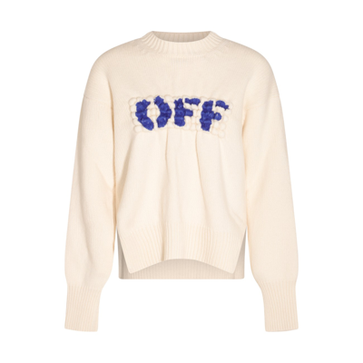 Shop Off-white White Wool Boiled Logo Sweater In White Blue