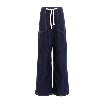 Shop Kenzo Dark Blue Cotton Trousers In Rinse Blue Denim