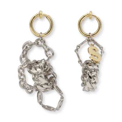 Shop Sacai Silver Metal Chain Earrings