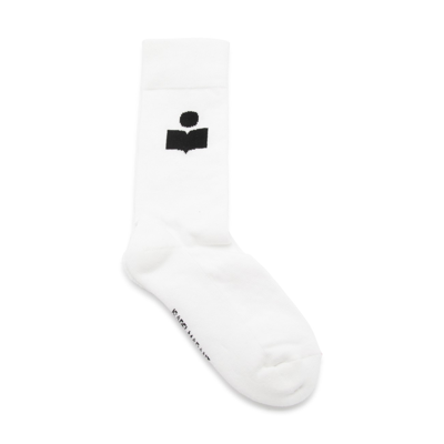 Shop Isabel Marant White Cotton Siloki Logo Print Socks