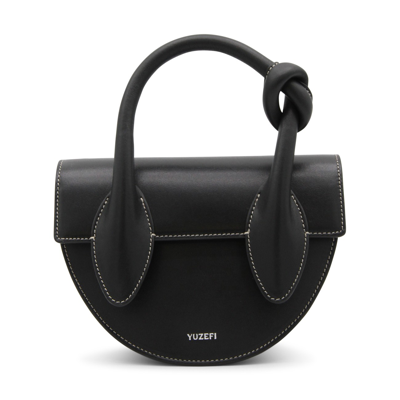 Shop Yuzefi Black Leather Pretzel Handle Bag